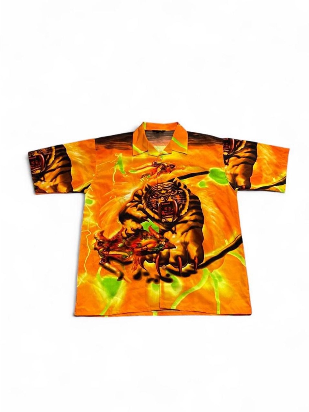 Y2K Bignd Tiger & Phoenix Exotic Bright Color Button Up Shirt
